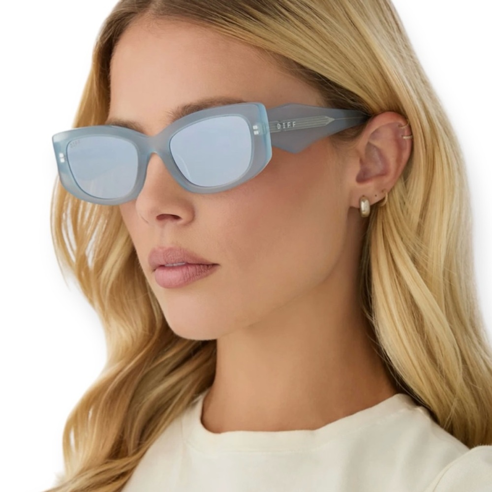 DIFF Astrid Deetz Sunglasses Beetlejuice Silver Blue Frame Dusty Silver Lens NWT